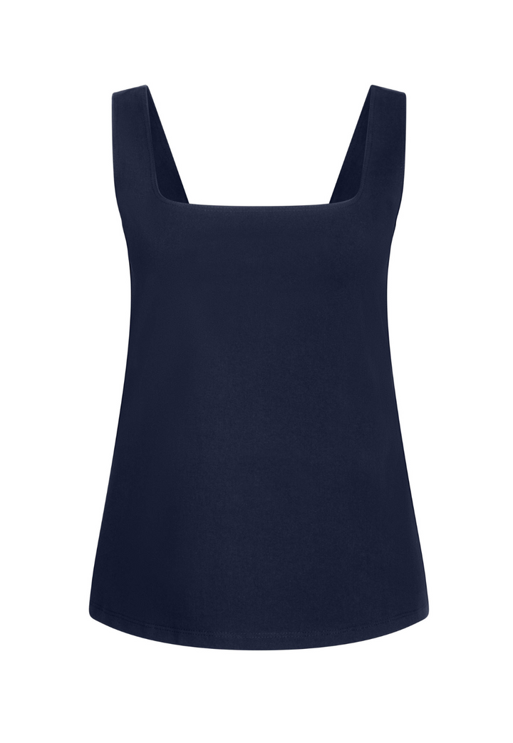 Navy Italian stretch cotton tank top with square scoop neckline