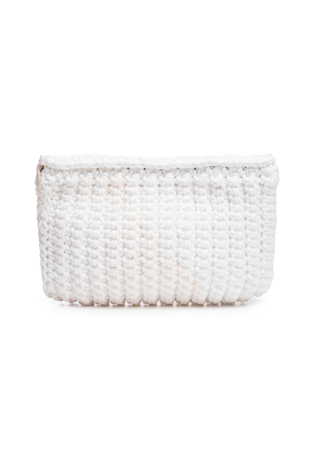Optic white crochet clutch bag by Ala von Auersperg