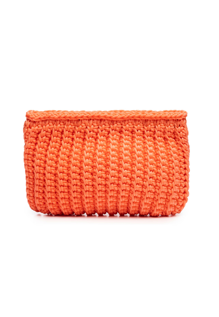 Orange crochet clutch bag by Ala von Auersperg