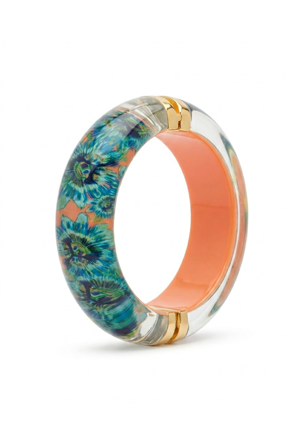 Orange floral lucite bangle bracelet in Orange Passion Flower