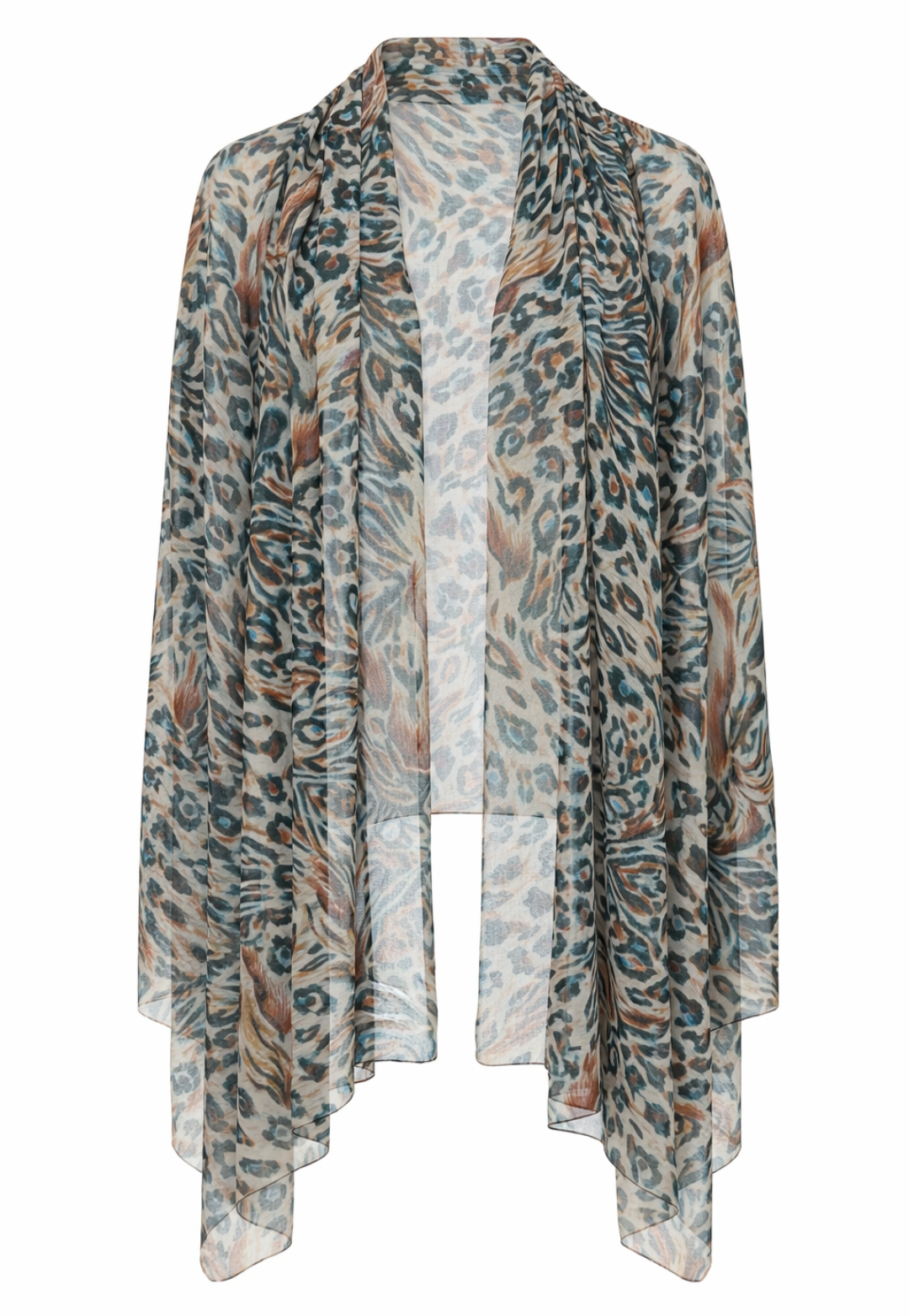 Oversized Snow Leopard sheer mesh wrap by Ala von Auersperg