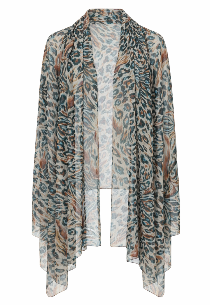 Oversized Snow Leopard sheer mesh wrap by Ala von Auersperg