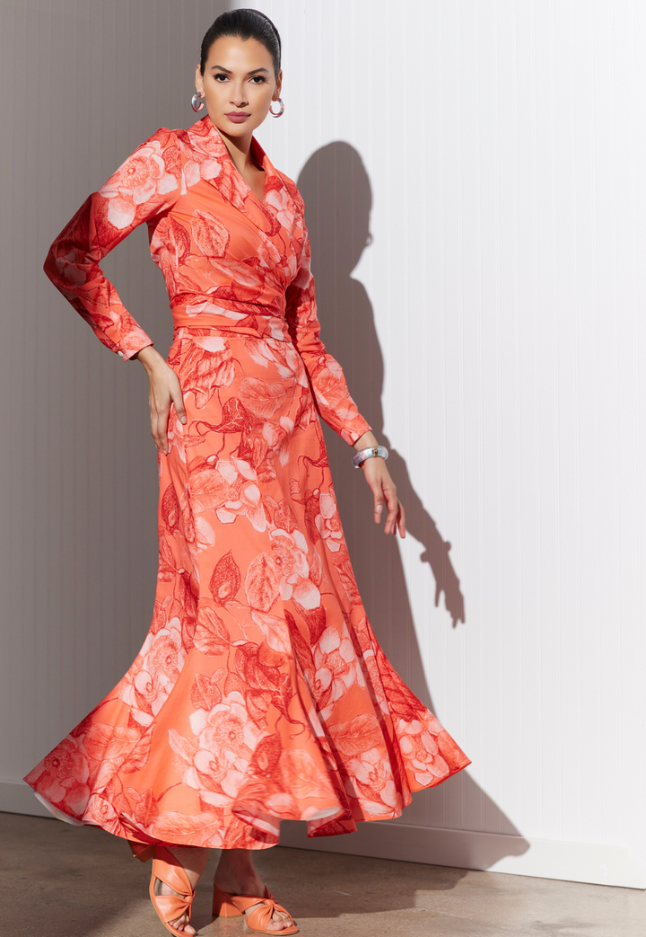Phoebe bright red floral cotton wrap top with matching skirt