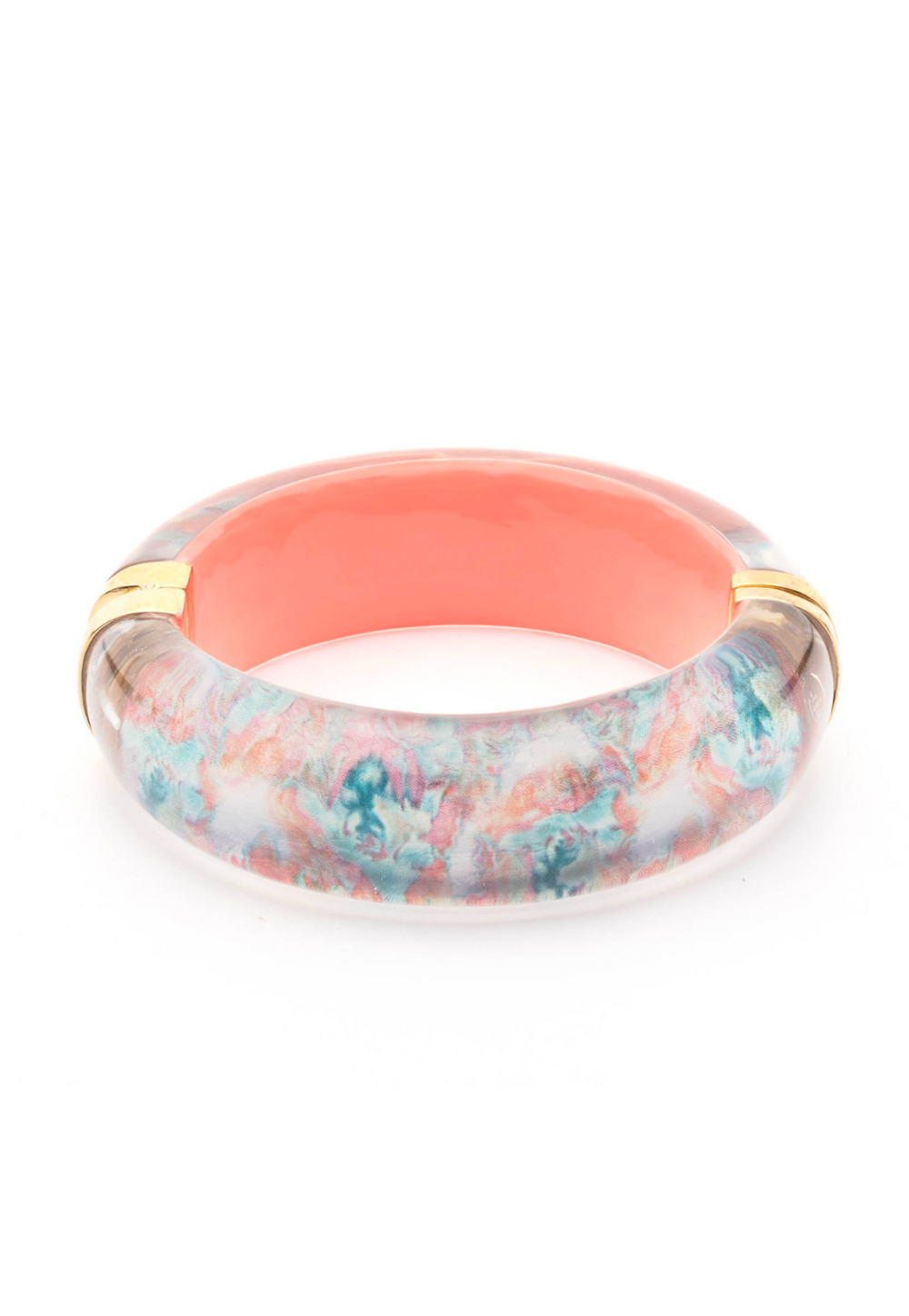 Pink floral Lucite bangle bracelet in Daiquiri with solid pink interior