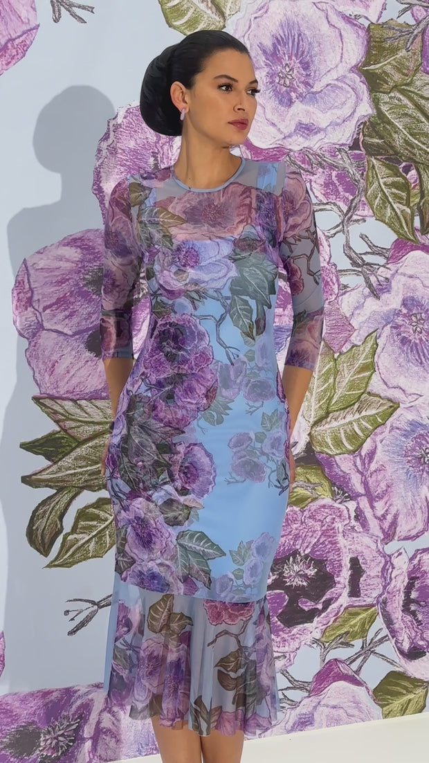 fitted lace wedding dress AvA Women's Sophia Mini Sheer Dress in Purple Poppies – AlavonAuersperg.com