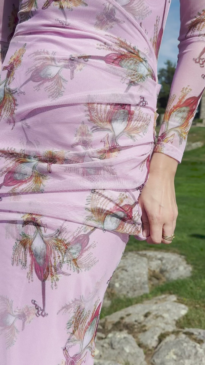 Geraldine Sheer Dress in Cuckoo Birds