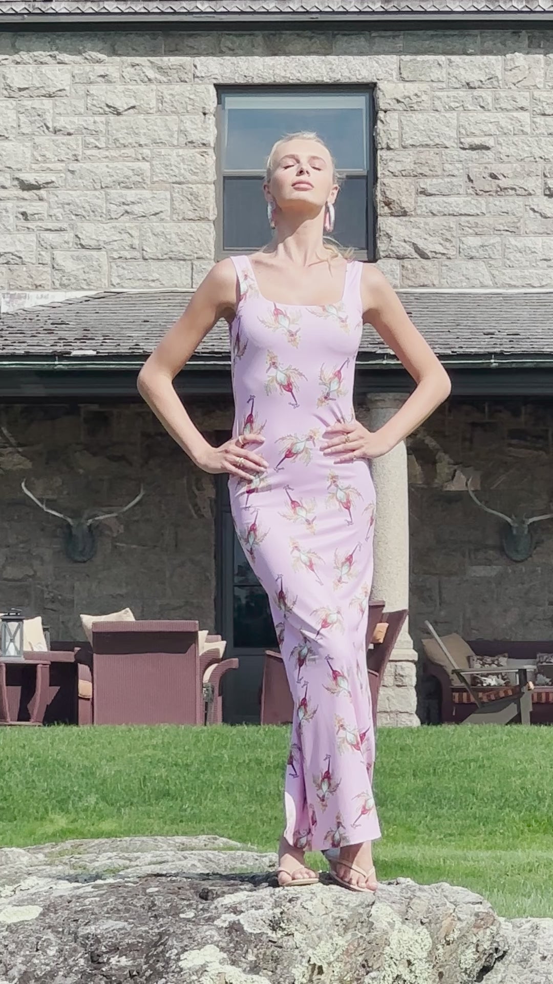 Caterina Long Stretch Dress in Cuckoo Birds