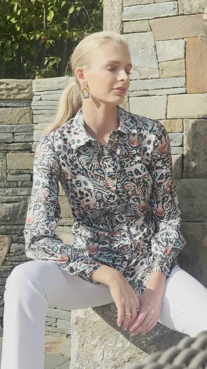 Alina Silk Blouse in Snow Leopard