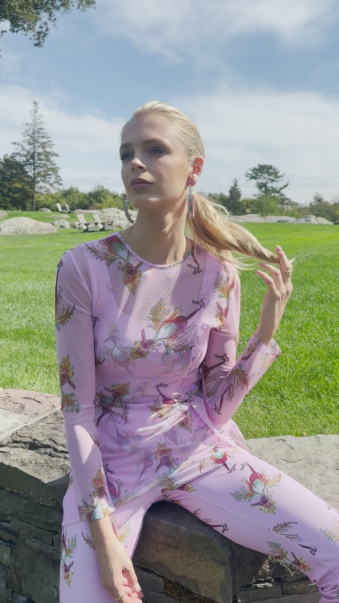 Solana Sheer Top in Cuckoo Birds