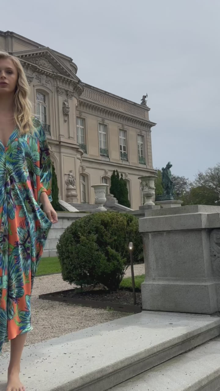 Maxine Silk Kaftan in Orange Passion Flower