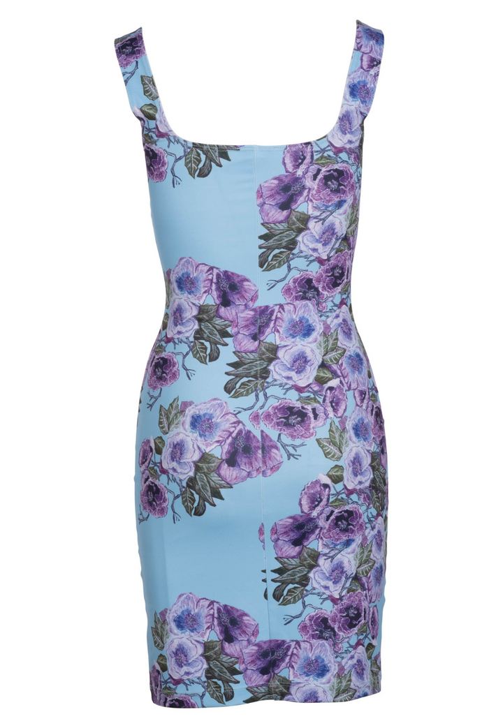 Purple floral stretch knit mini dress
