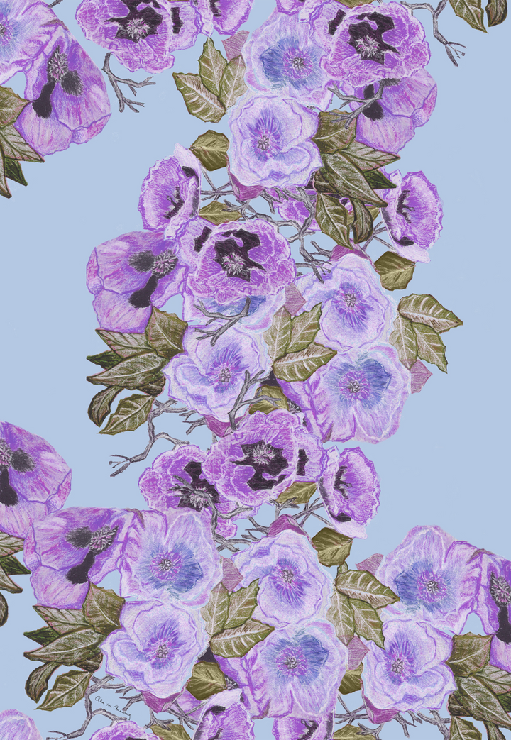 Purple Poppies floral print painted by Ala von Auersperg