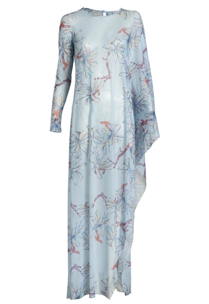 Rachel Magnolia blue floral sheer mesh poncho
