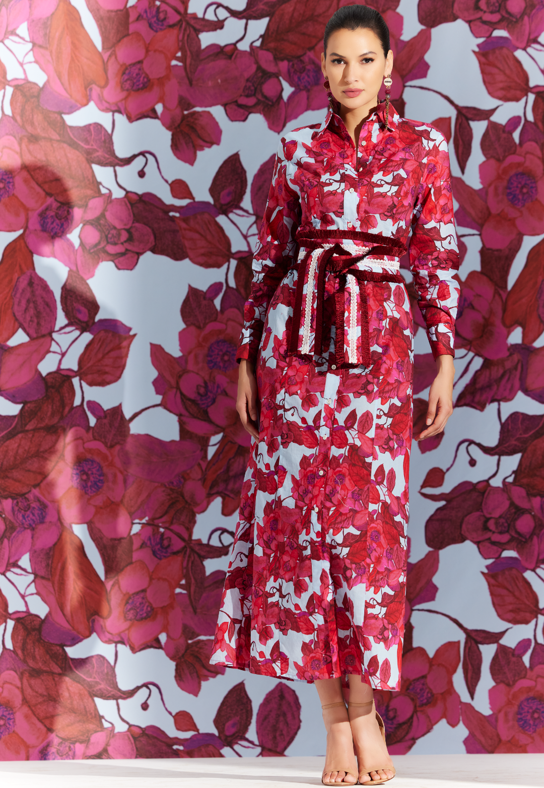 Kathe Raspberry Grandiflora cotton voile shirt dress
