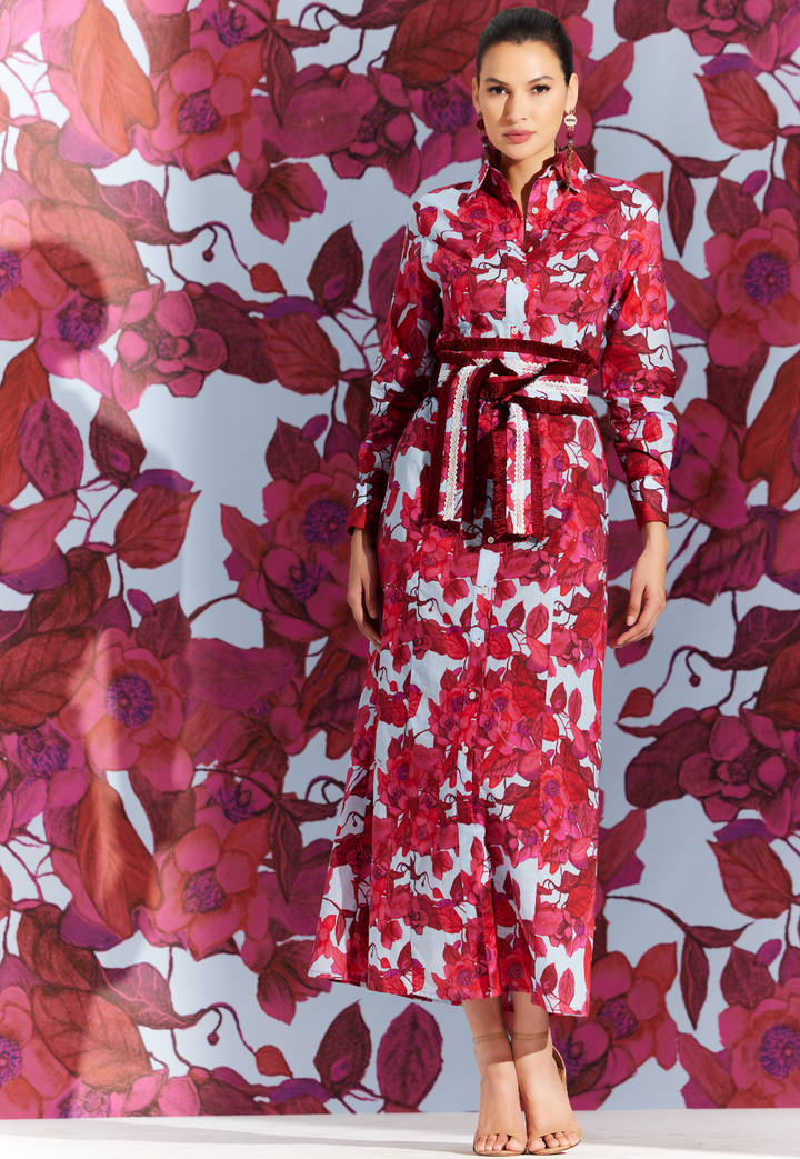 Kathe Raspberry Grandiflora cotton voile shirt dress