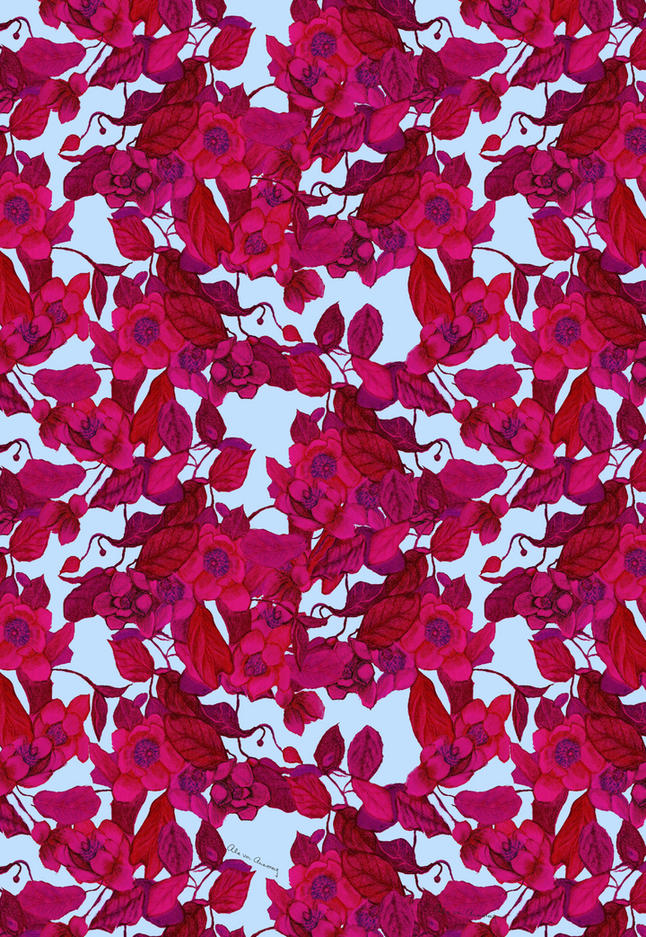 Raspberry Grandiflora floral print painted by Ala von Auersperg