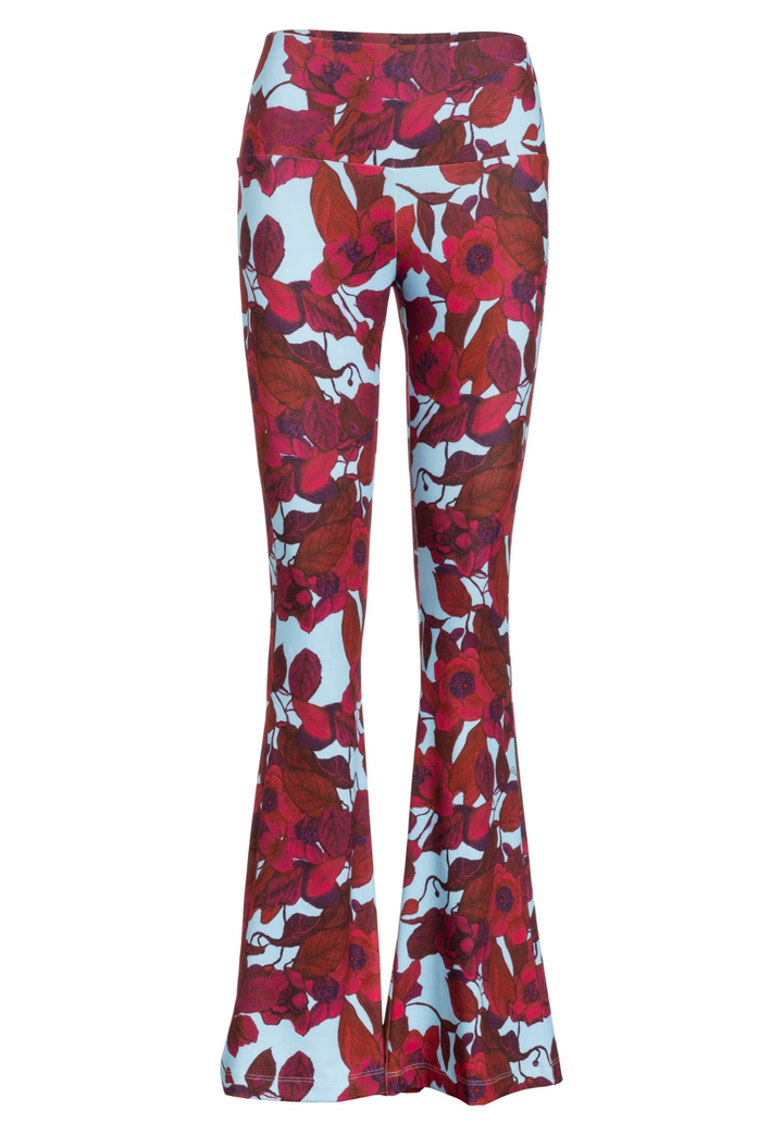 Raspberry Grandiflora red floral stretch knit pants