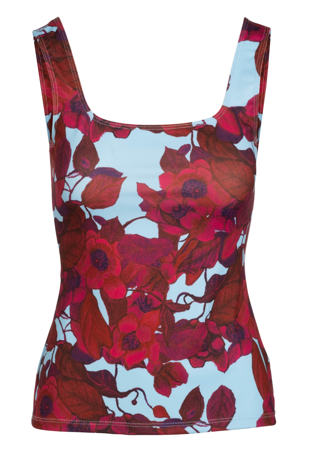 Raspberry Grandiflora red floral stretch knit tank top