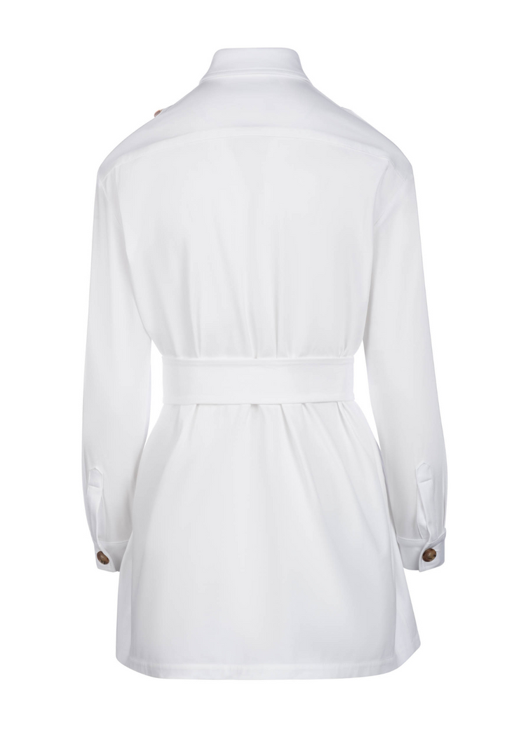 1. White Italian stretch cotton safari jacket by Ala von Auersperg