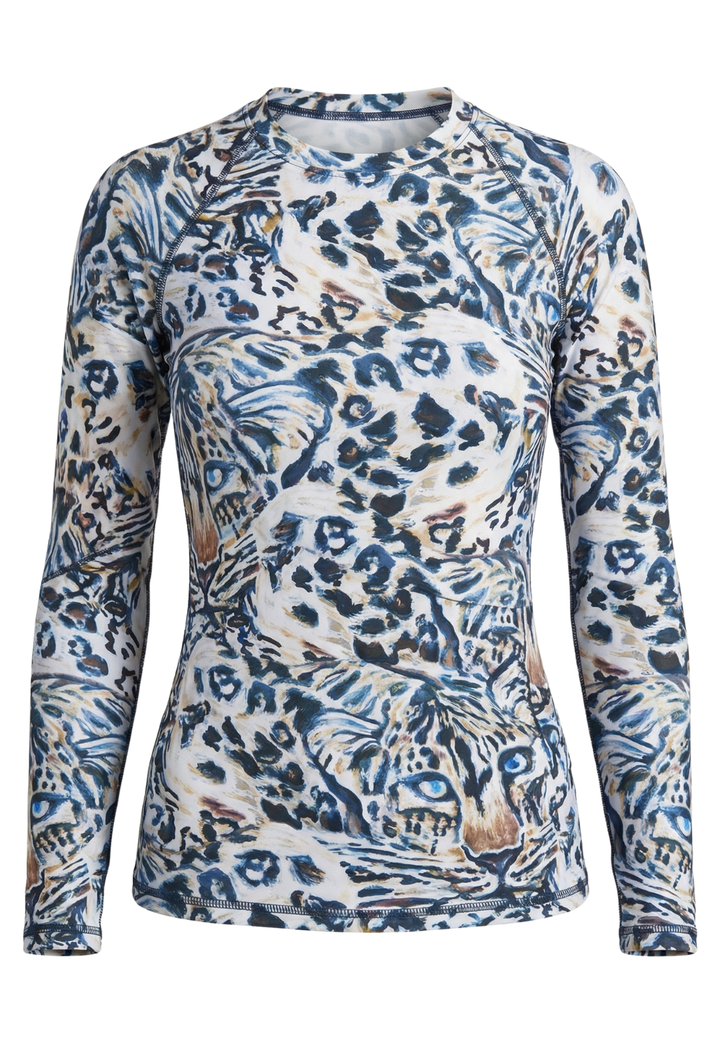 Rina long-sleeve swim top in Snow Leopard print