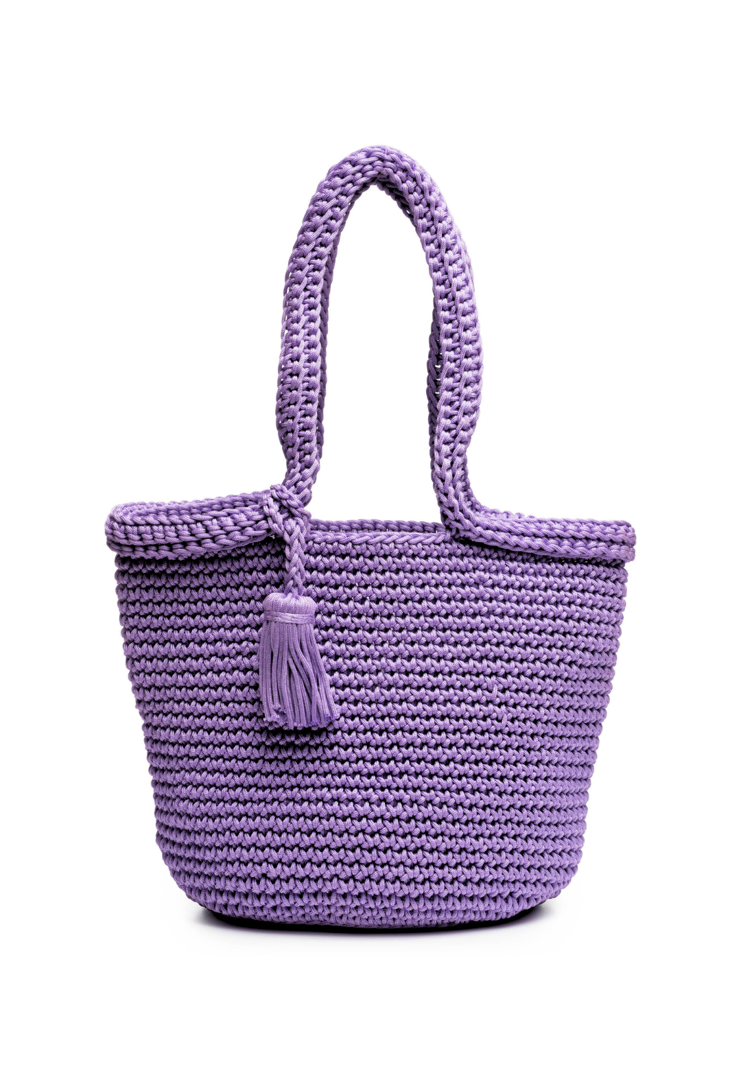 Rio large hand-crocheted bucket bag in Lavender with tassel detail