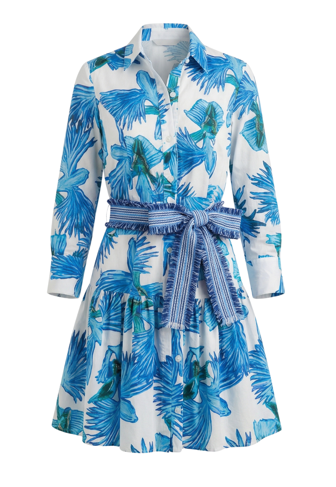 Sally Blue Orchid cotton dress with button-down front and French cuffs