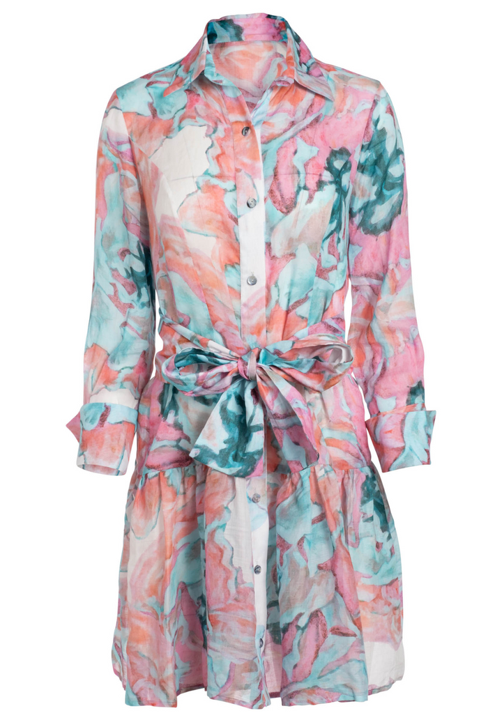Sally White Daiquiri cotton voile shirtdress with matching waist sash