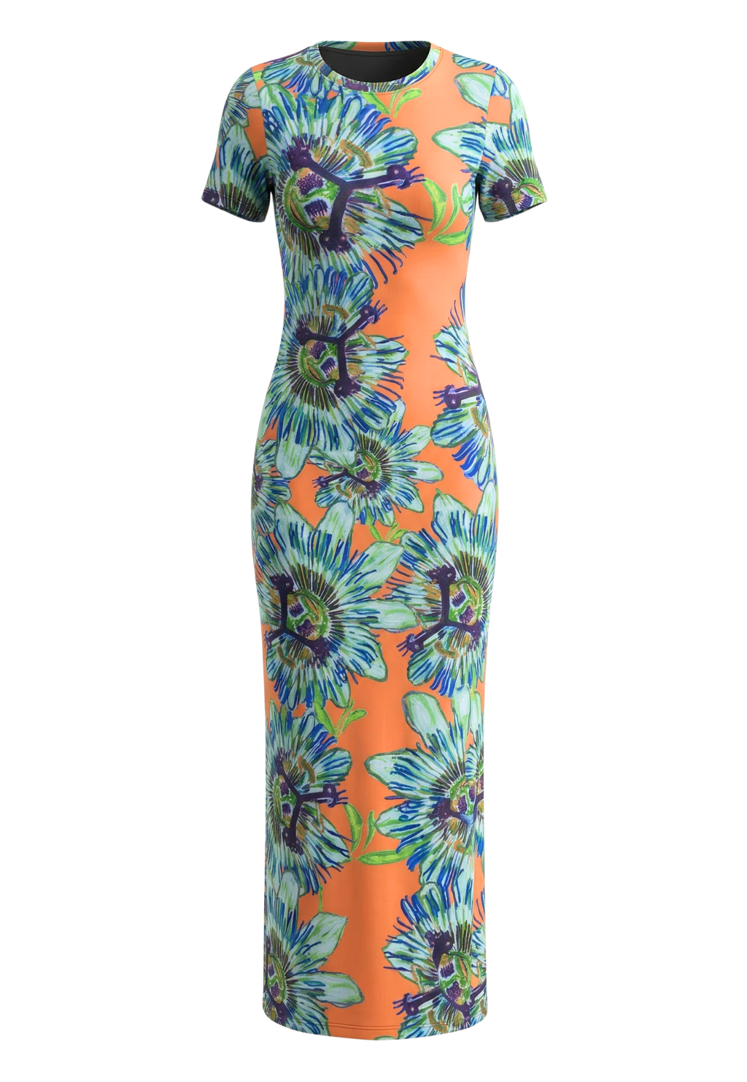 Sandy stretch knit maxi dress in Orange Passion Flower