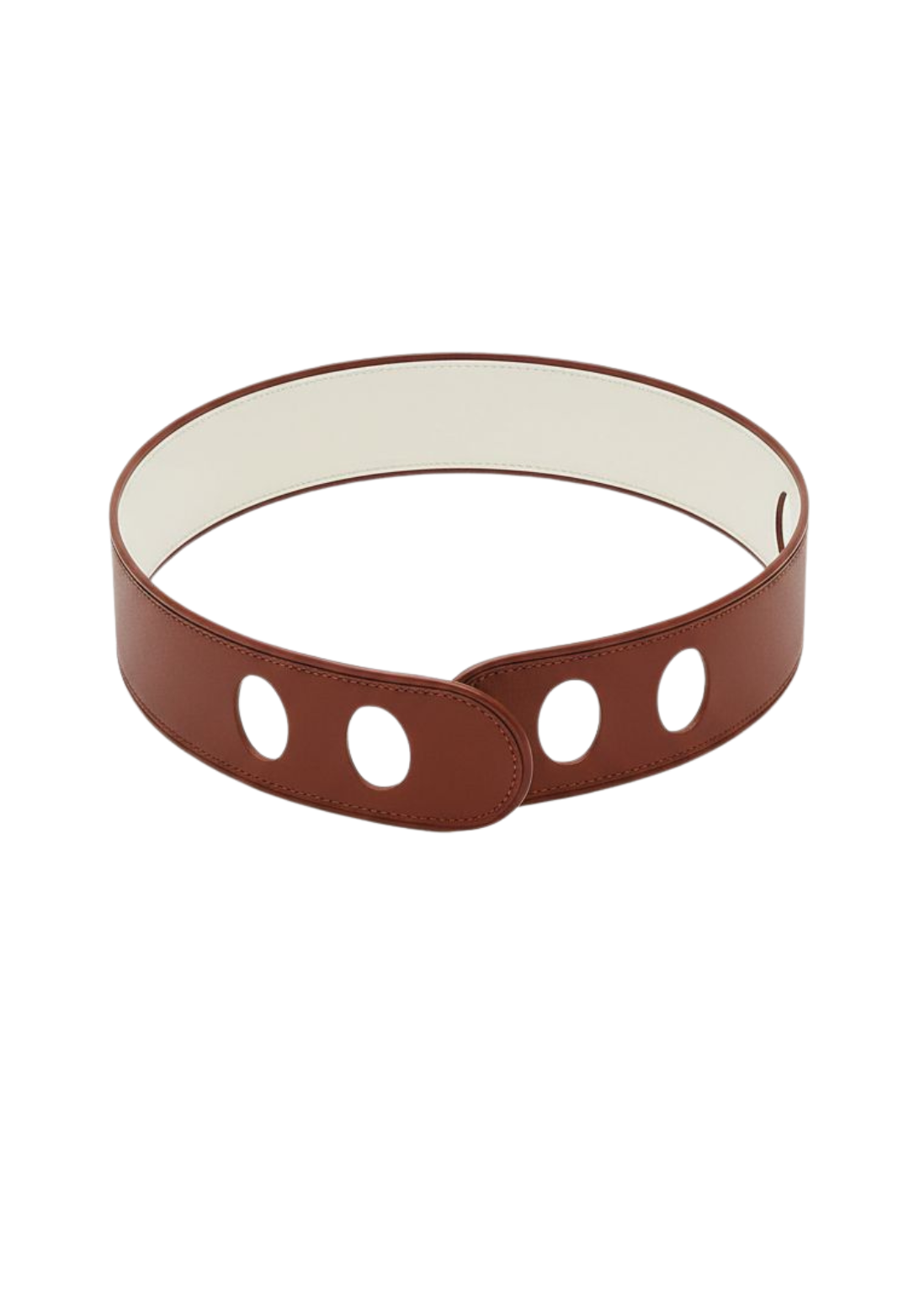 Sculptural brown leather belt with circular cutout details
