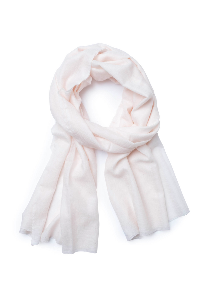 Sheer Delicacy 100% cashmere scarf loosely wrapped with hanging ends