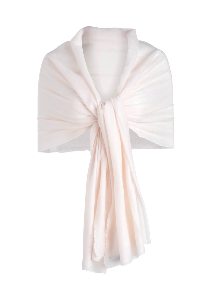 Sheer Delicacy 100% cashmere scarf loosely wrapped with hanging ends