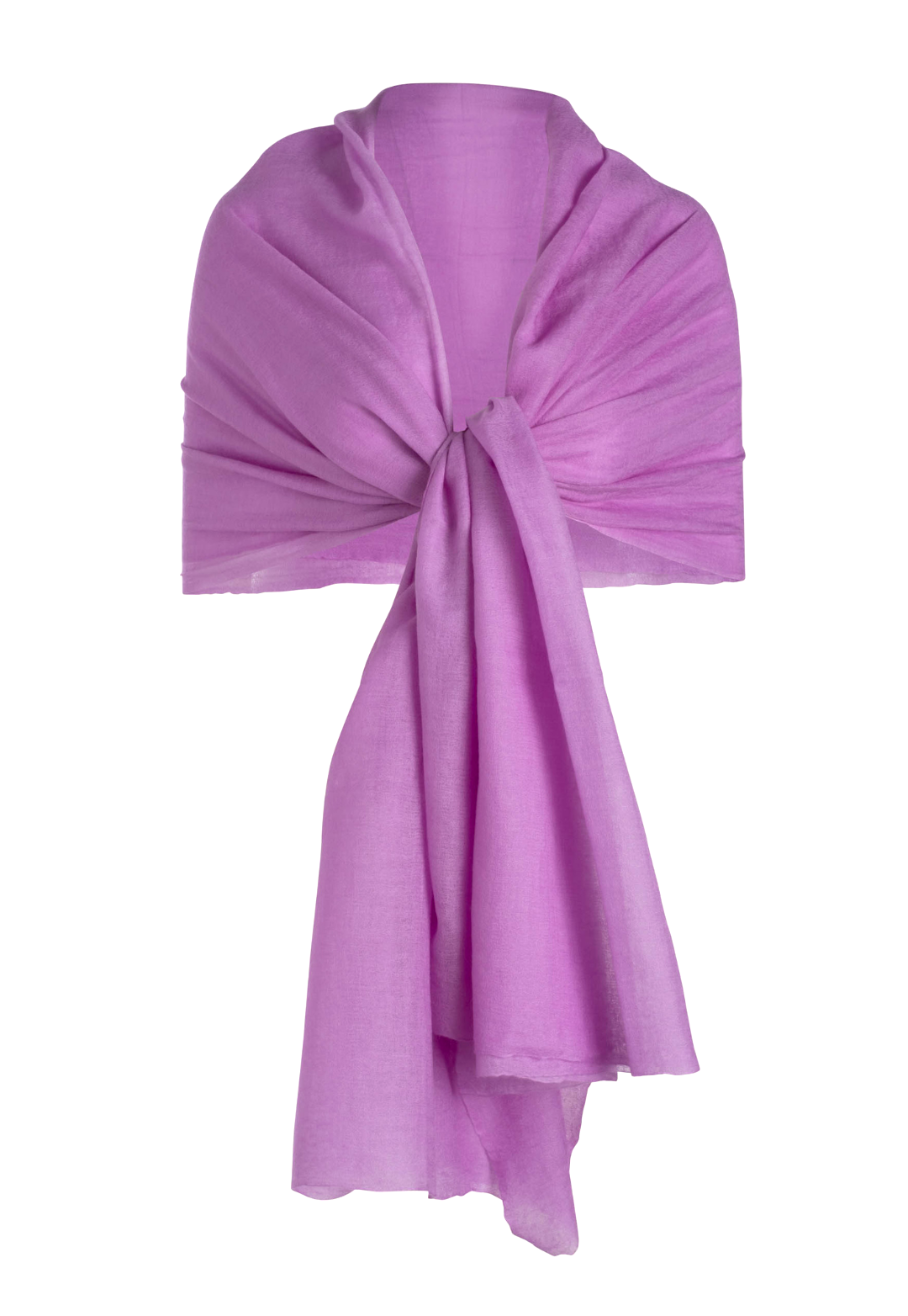 Sheer Lilac purple cashmere evening wrap styled over the shoulders