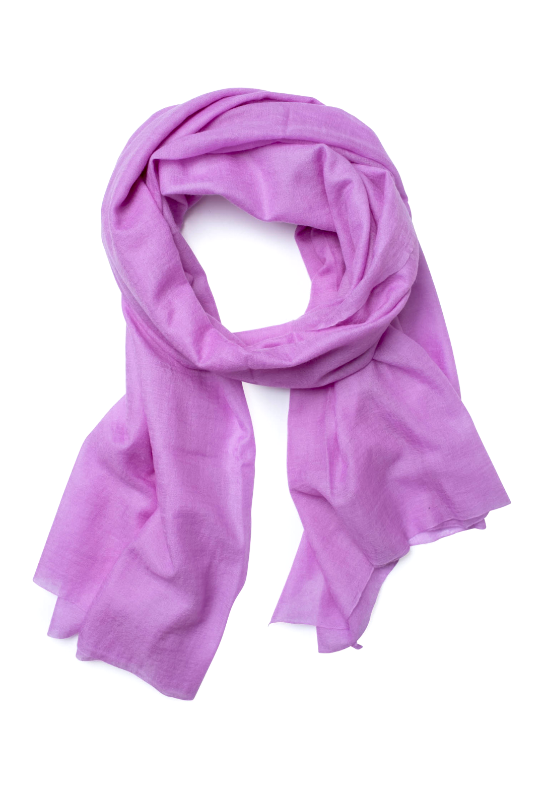 Sheer Lilac lightweight cashmere scarf loosely wrapped around the neck