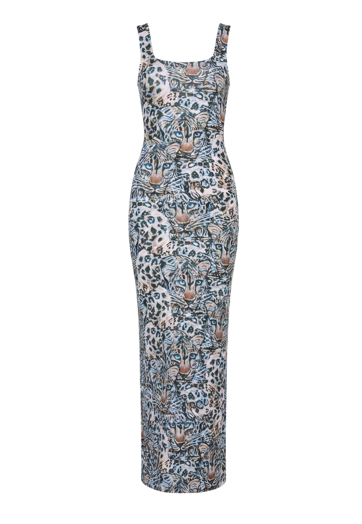 Snow Leopard stretch knit maxi dress by Ala von Auersperg