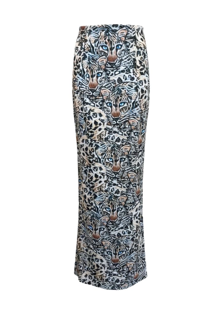 Snow Leopard stretch knit maxi skirt by Ala von Auersperg