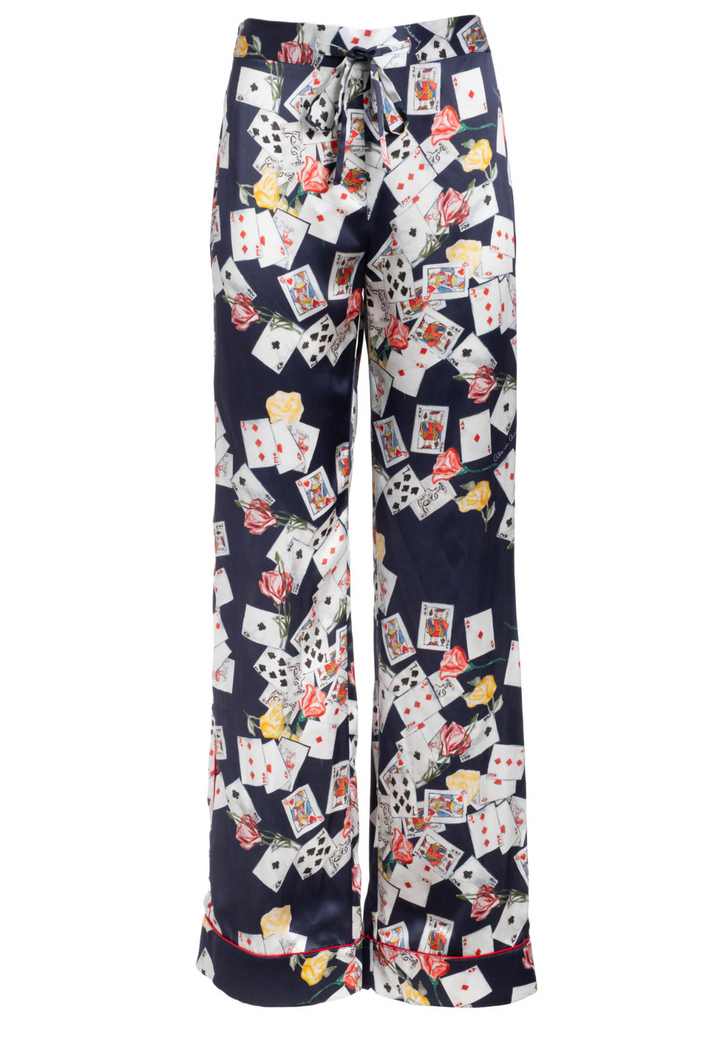 Sobel playing card print silk pajama pants in Dealer's Choice