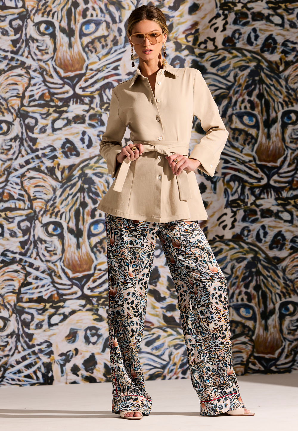 Sobel Snow Leopard silk charmeuse pajama pants