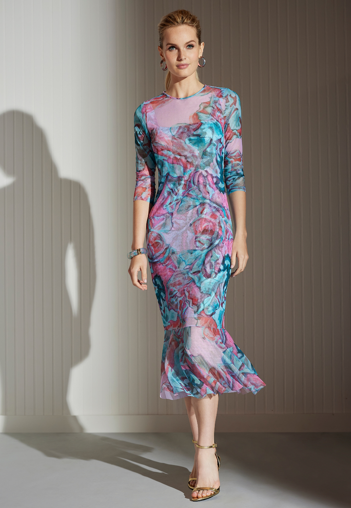 Sophia Daiquiri pink and green floral sheer mesh mini dress