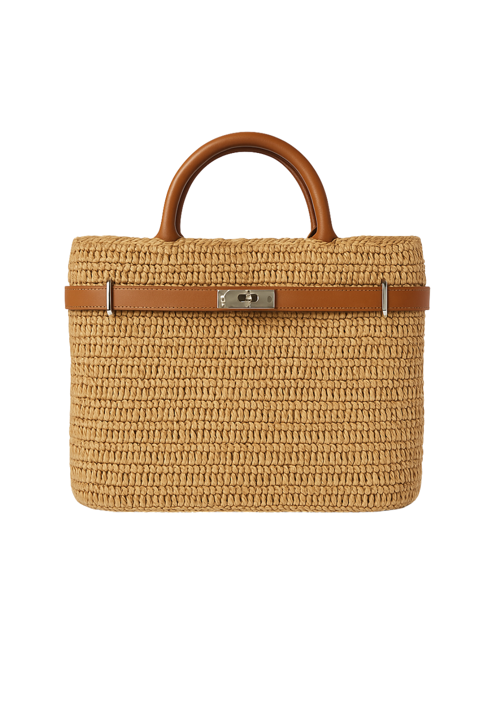 Structured raffia handbag with leather handles by Ala von Auersperg