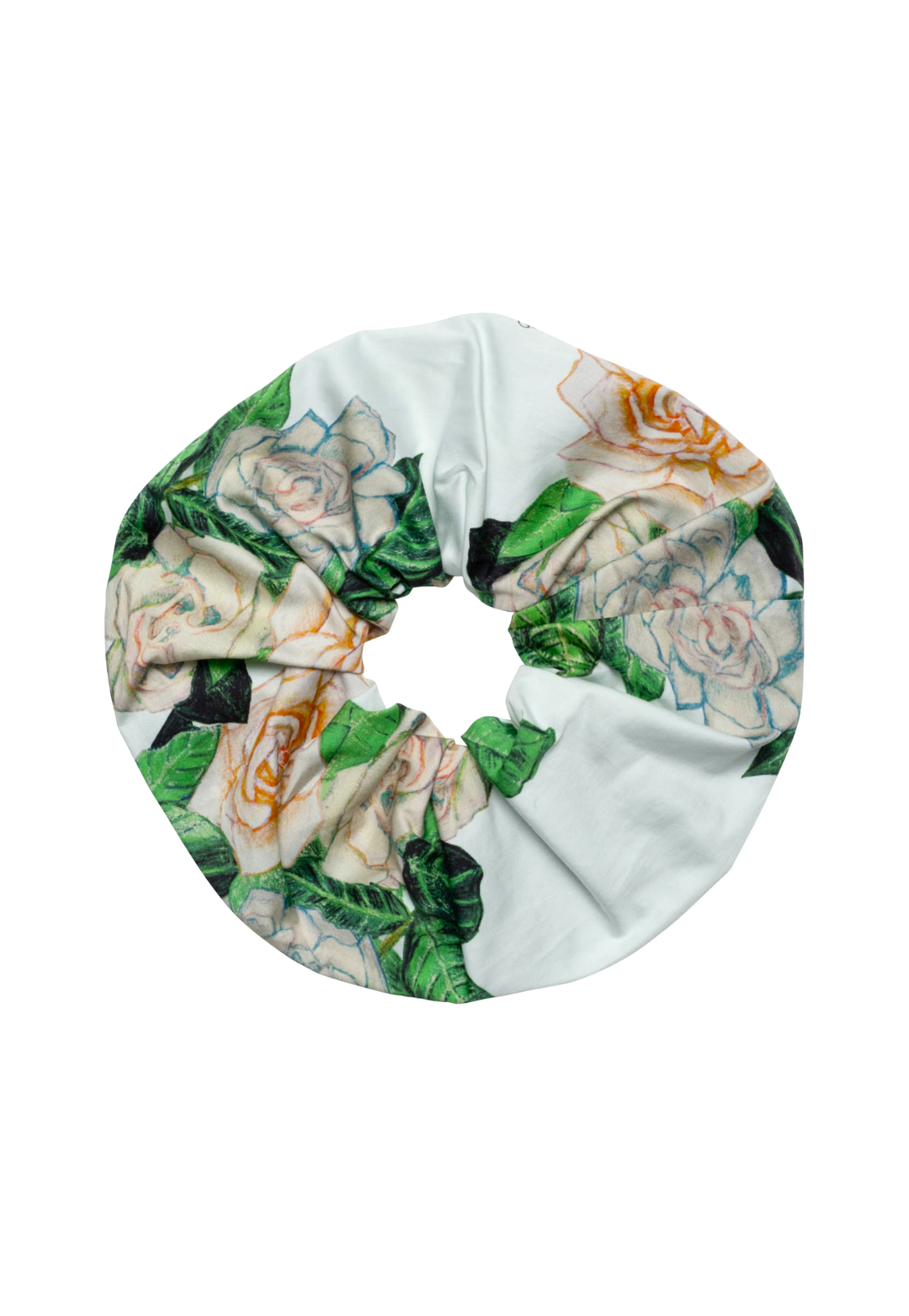 Susie cotton voile hair scrunchie in Gardenia print by Ala von Auersperg
