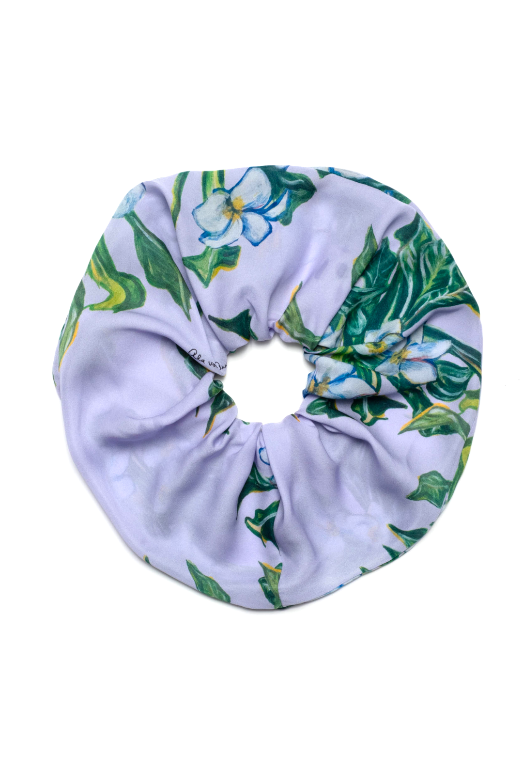 Susie printed silk scrunchie in Lavender Mock Coffee by Ala von Auersperg