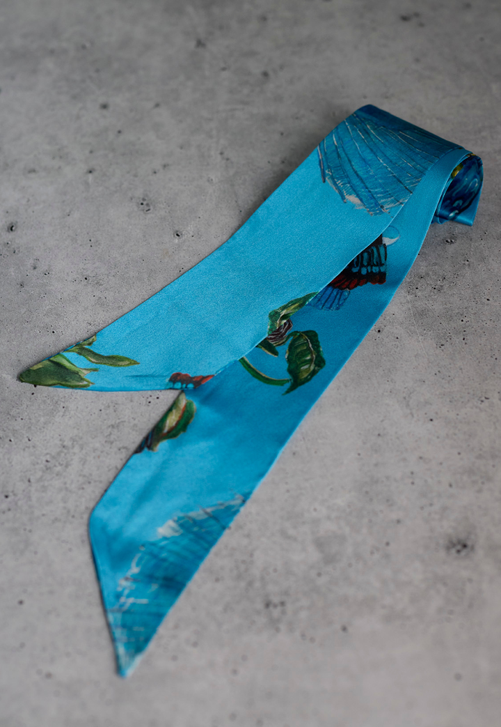 Teal Bird Bouquet silk foulard scarf