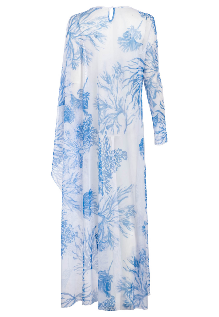 Toile de Reef blue and white sheer mesh poncho