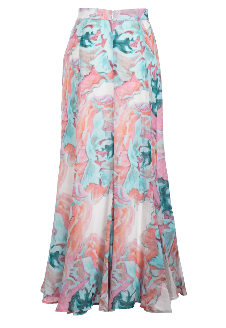 White Daiquiri printed cotton voile maxi skirt with flounced hem