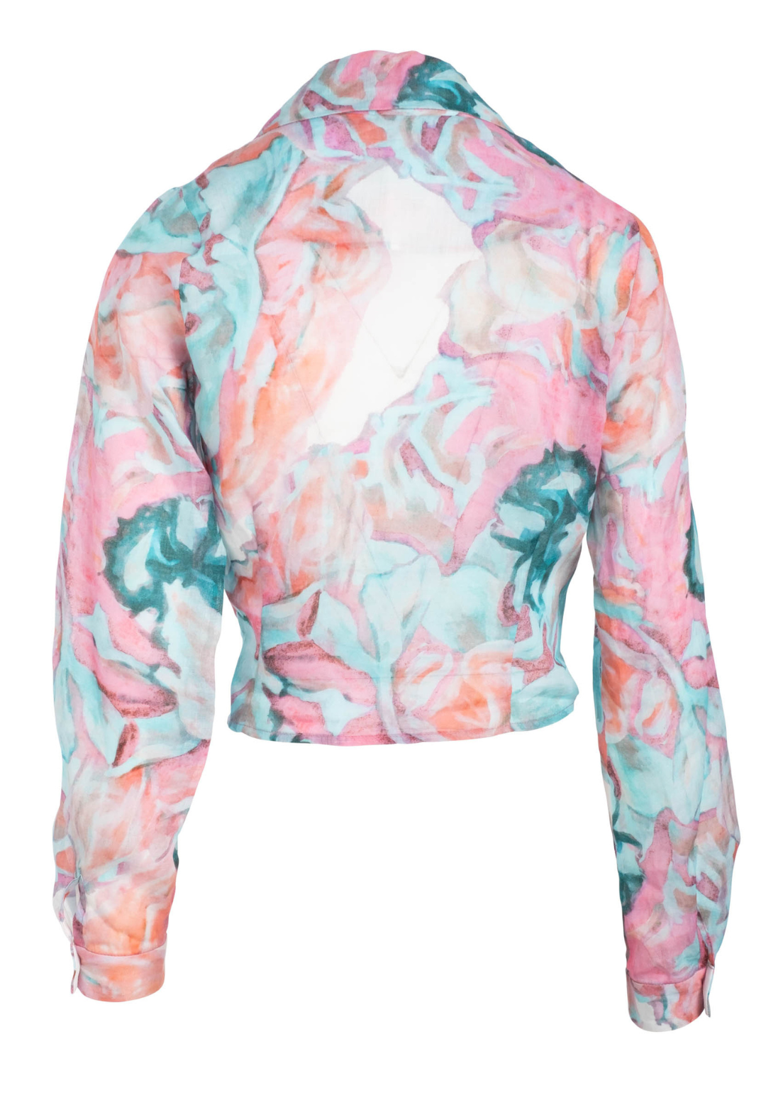 White Daiquiri cotton wrap top featuring pink and green floral print