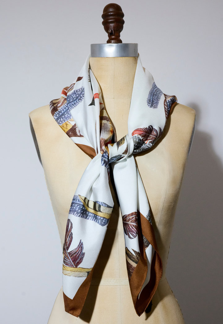 White Fantasia handrolled Italian silk scarf