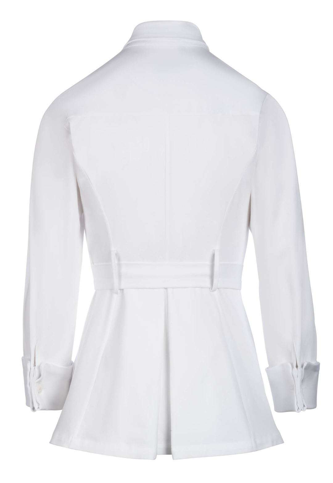 white stretch cotton blouse with curved hem and side slits