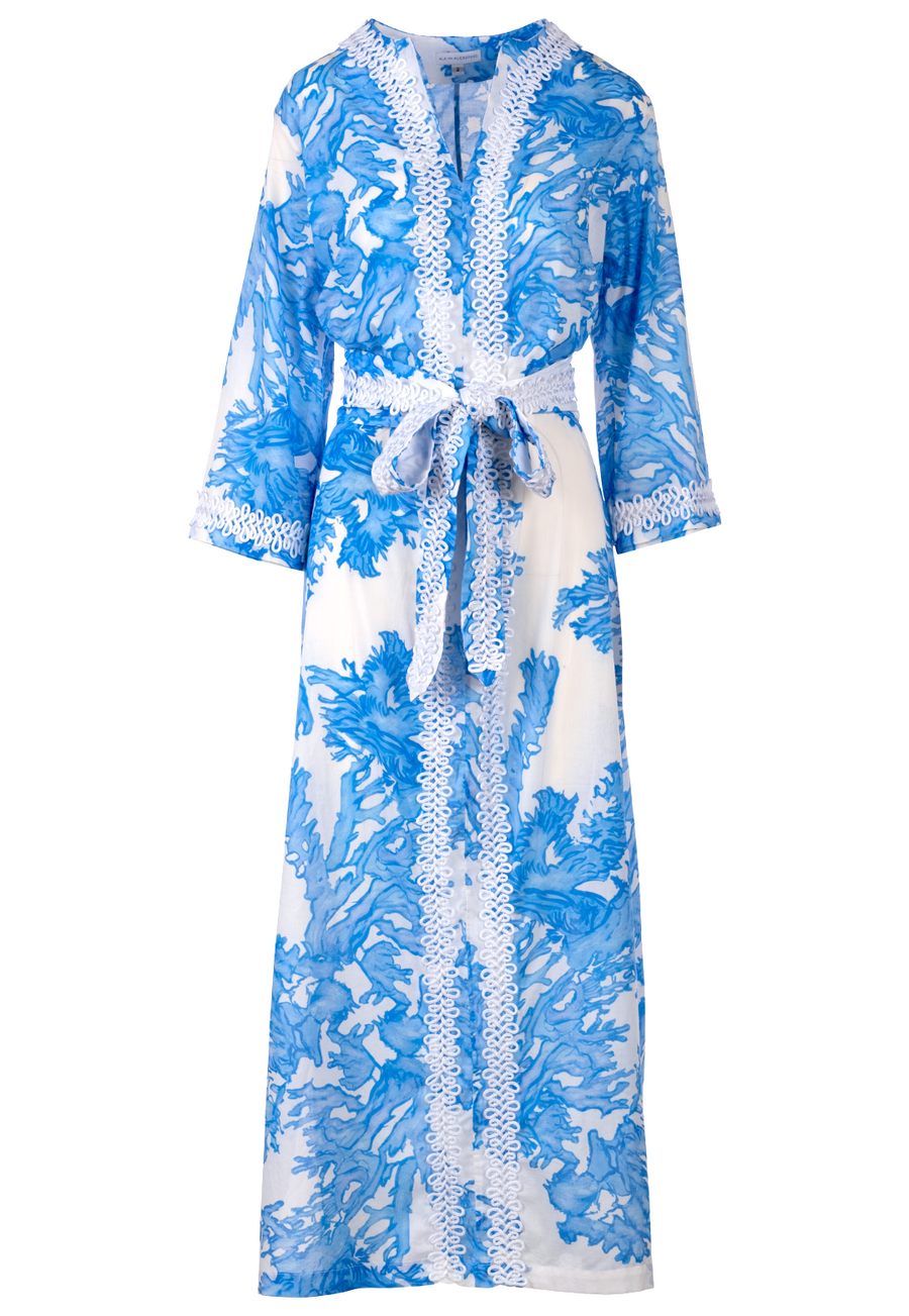 white christmas dresses Ava Women's Titania Cotton Kaftan in Blue Coral MD/LG