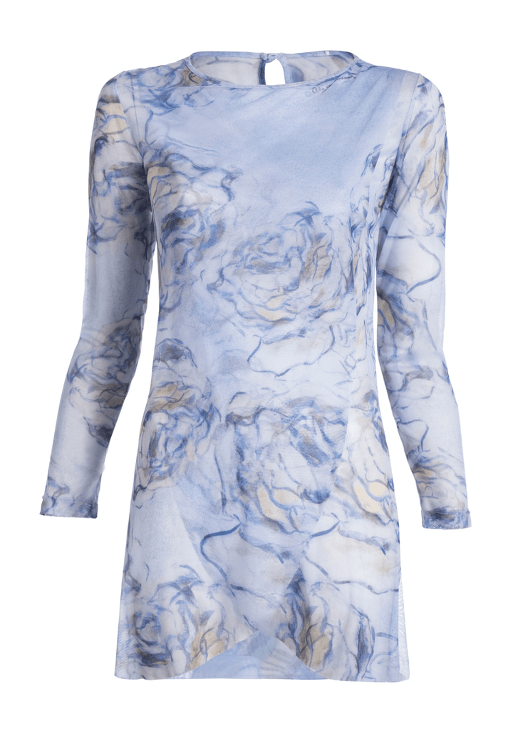 Blue rose mesh printed tunic by Ala von Auersperg for spring summer 2022