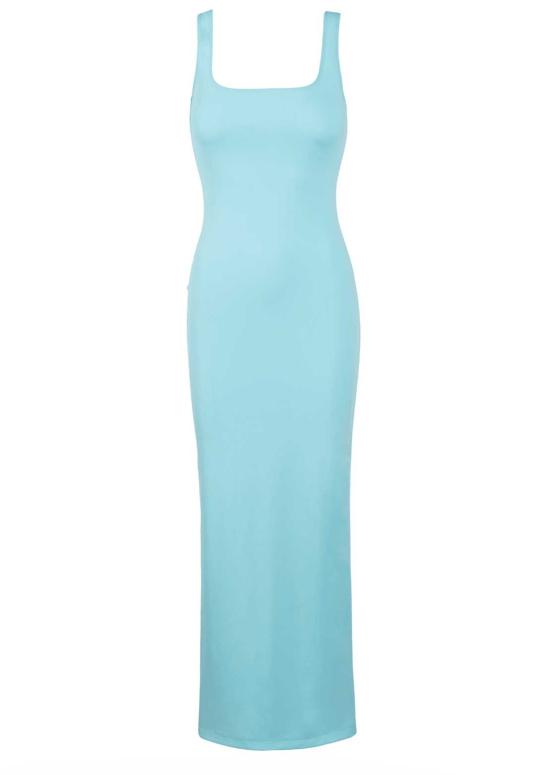 long square neck stretch knit blue green dress by Ala von Auersperg for resort 2022